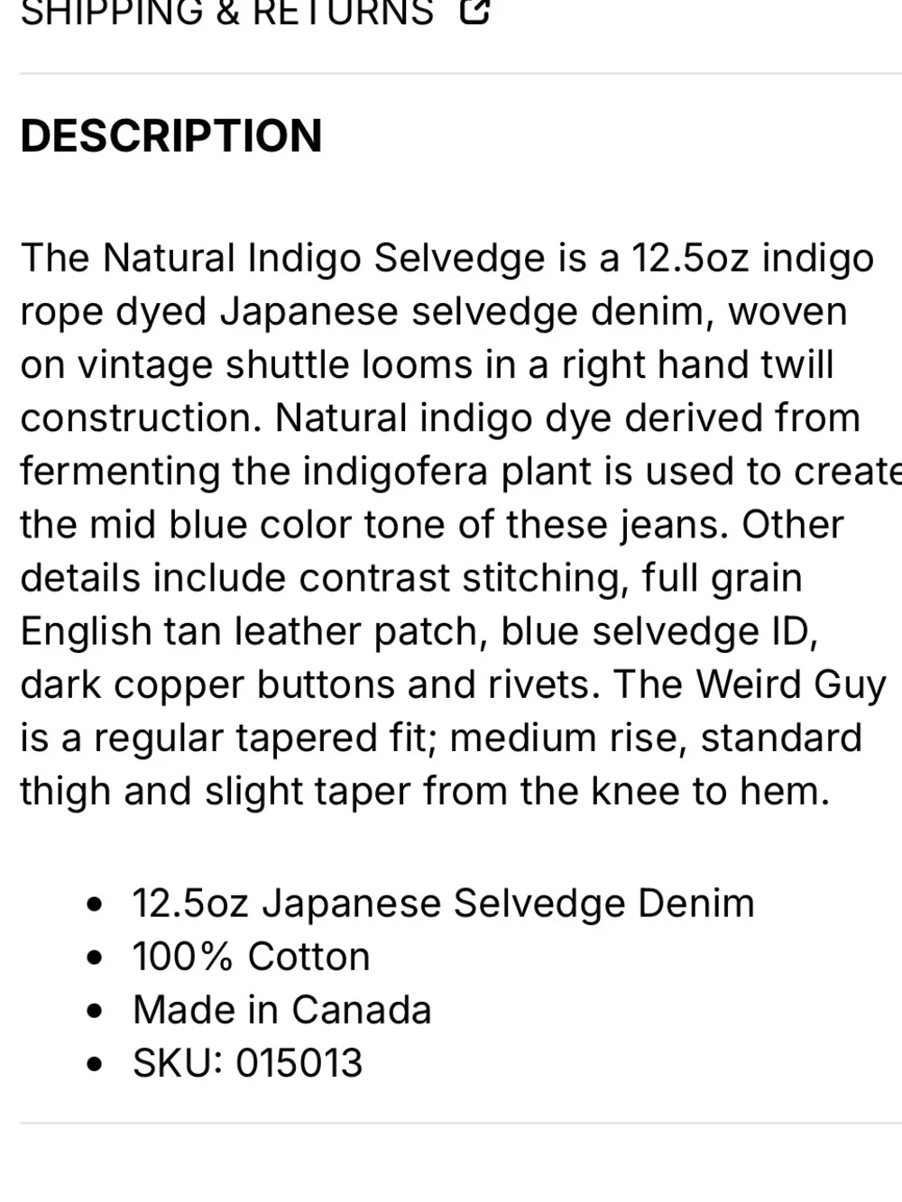 NWT Weird Guy - Natural Indigo Selvedge 29” Hemmed in NYC store to 31.5